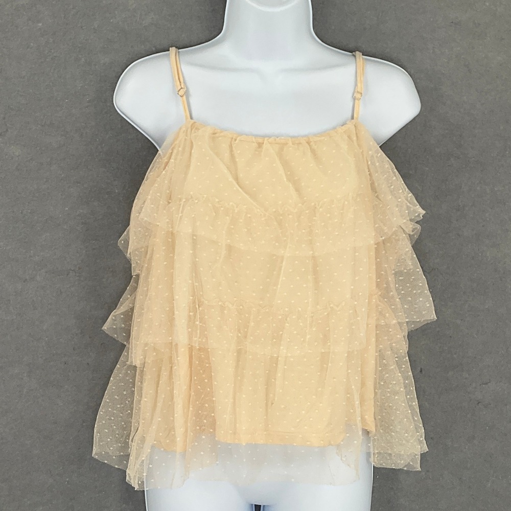 Promesa Top Womens‎ Sz M Ruffled Tiered Polka Dot Mesh Cami Romantic Feminine
